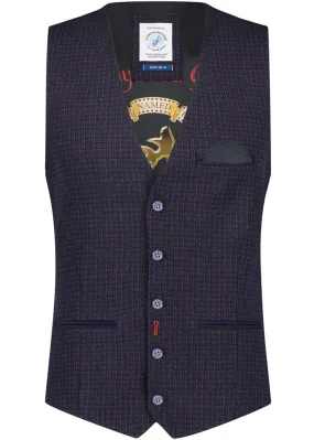 A Fish Named Fred Mens Check Waistcoat Navy