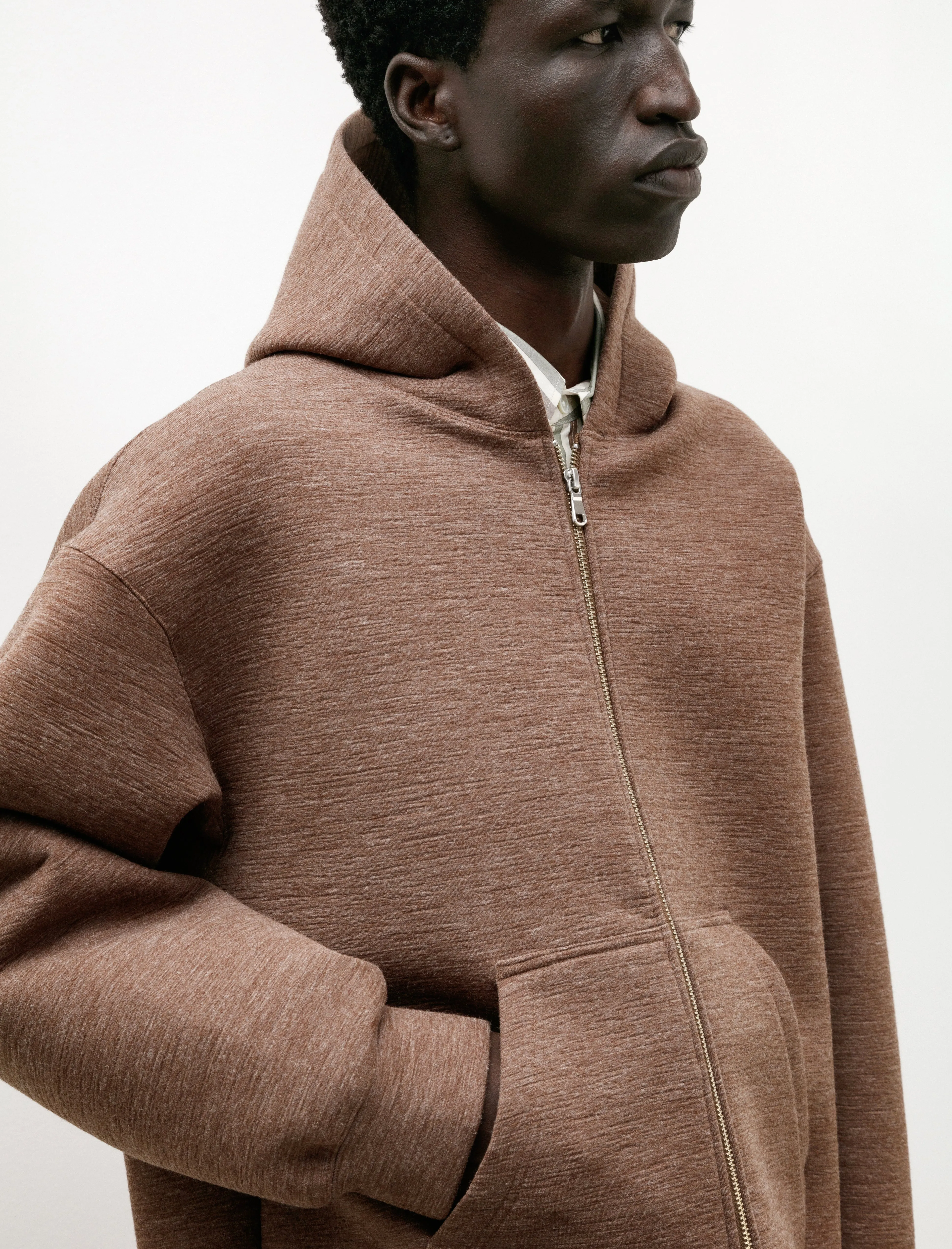 Alpaca Knit Double Zip Hoodie Beige