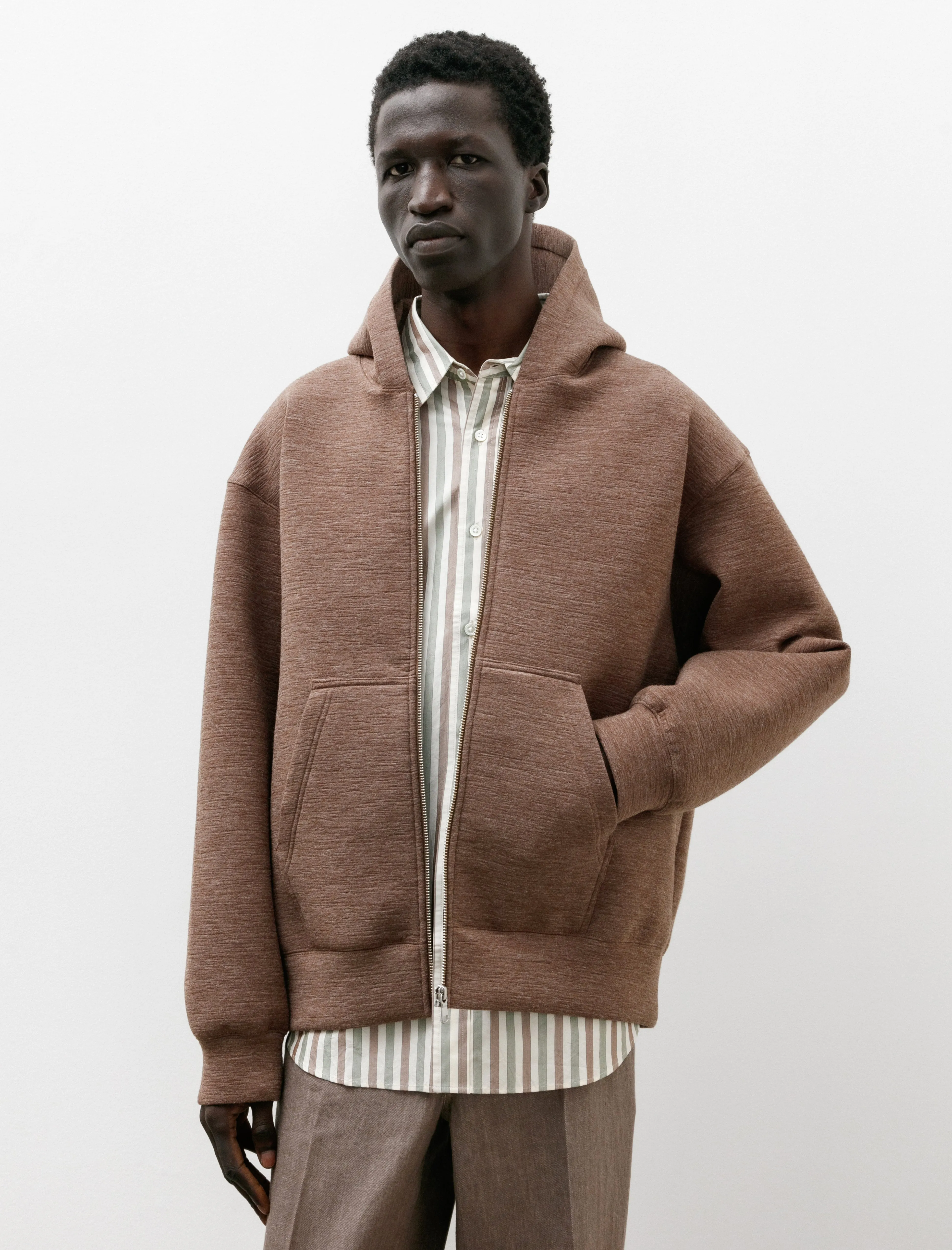 Alpaca Knit Double Zip Hoodie Beige