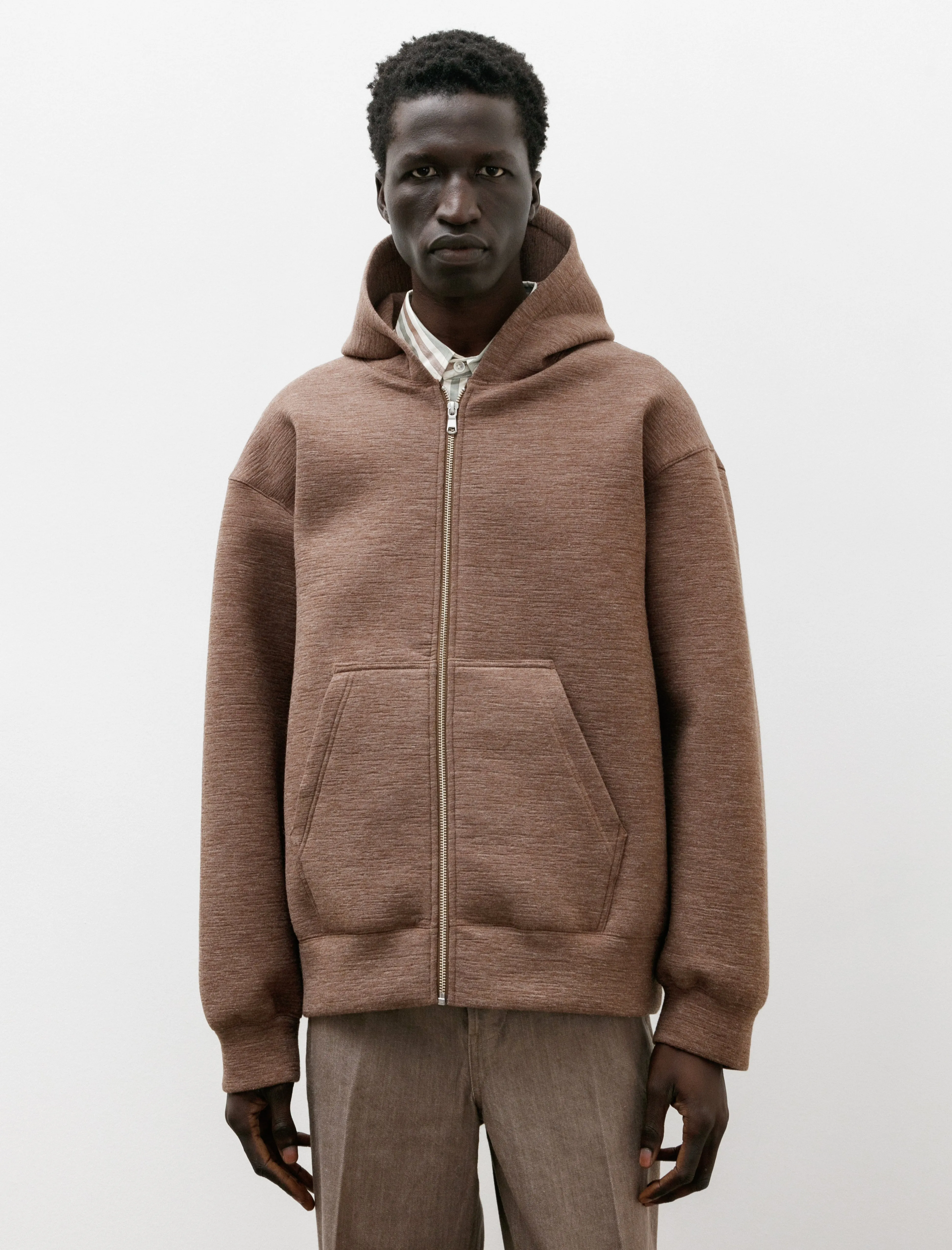 Alpaca Knit Double Zip Hoodie Beige