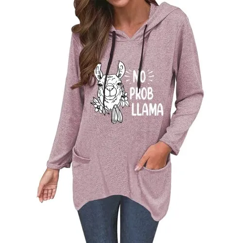 Alpaca Lover Hoodie Women No Prob Llama Shirt Cute Llama Tops