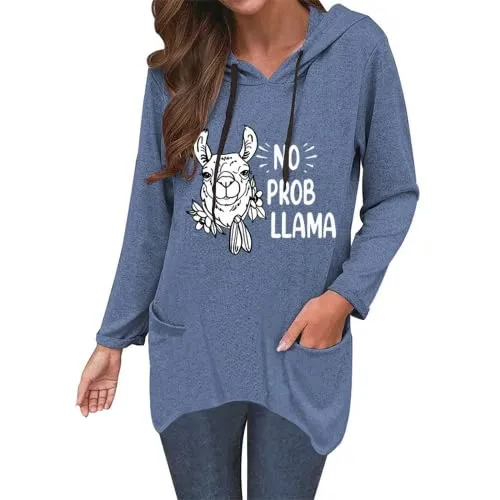 Alpaca Lover Hoodie Women No Prob Llama Shirt Cute Llama Tops