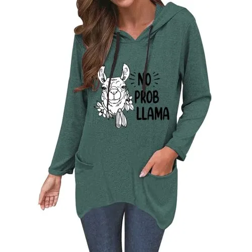 Alpaca Lover Hoodie Women No Prob Llama Shirt Cute Llama Tops