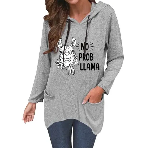 Alpaca Lover Hoodie Women No Prob Llama Shirt Cute Llama Tops