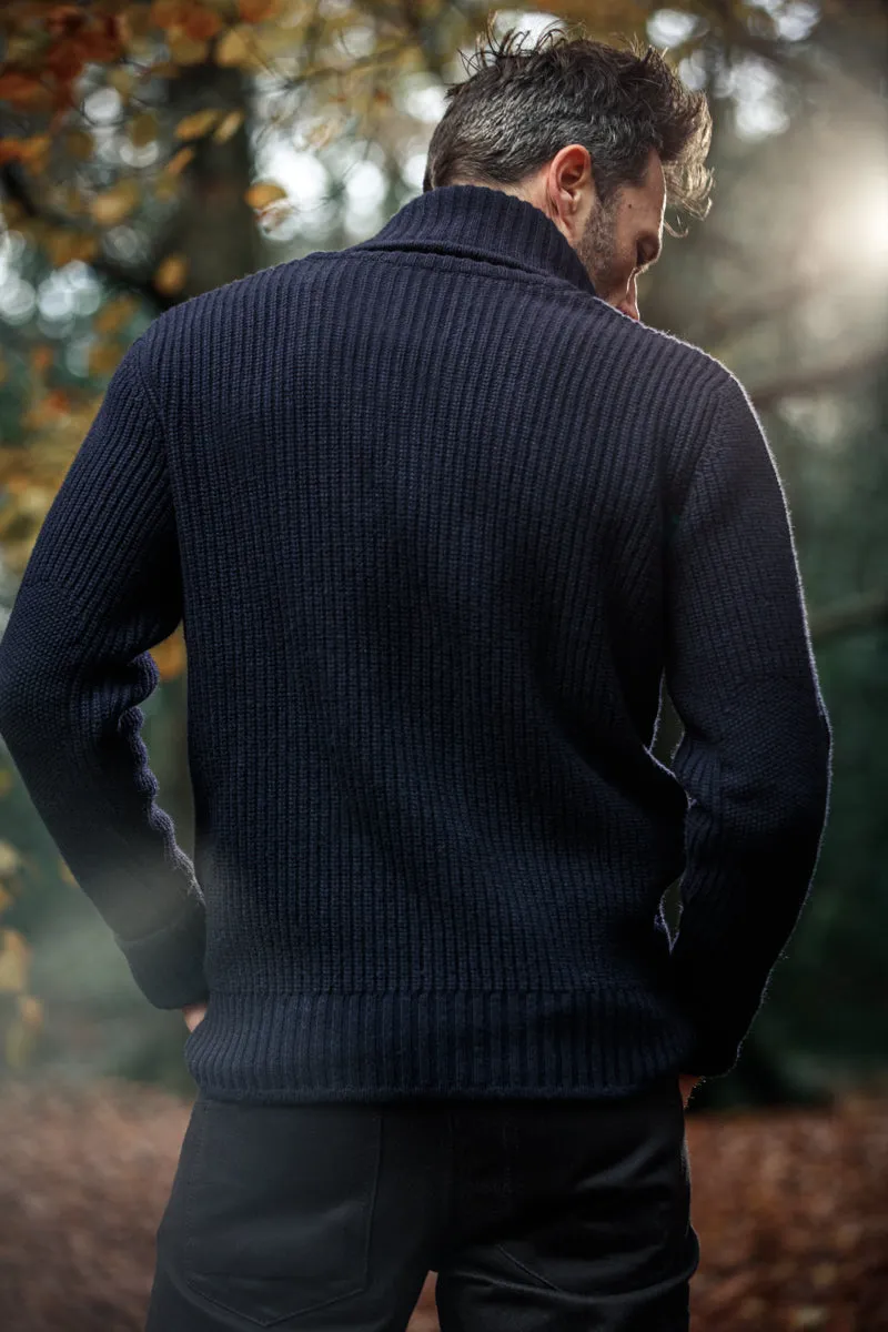 &SONS Port Shawl Collar Jumper Navy