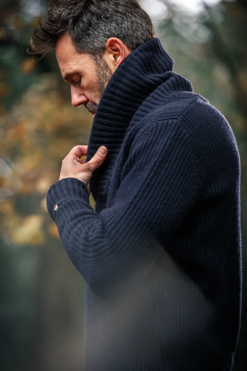 &SONS Port Shawl Collar Jumper Navy