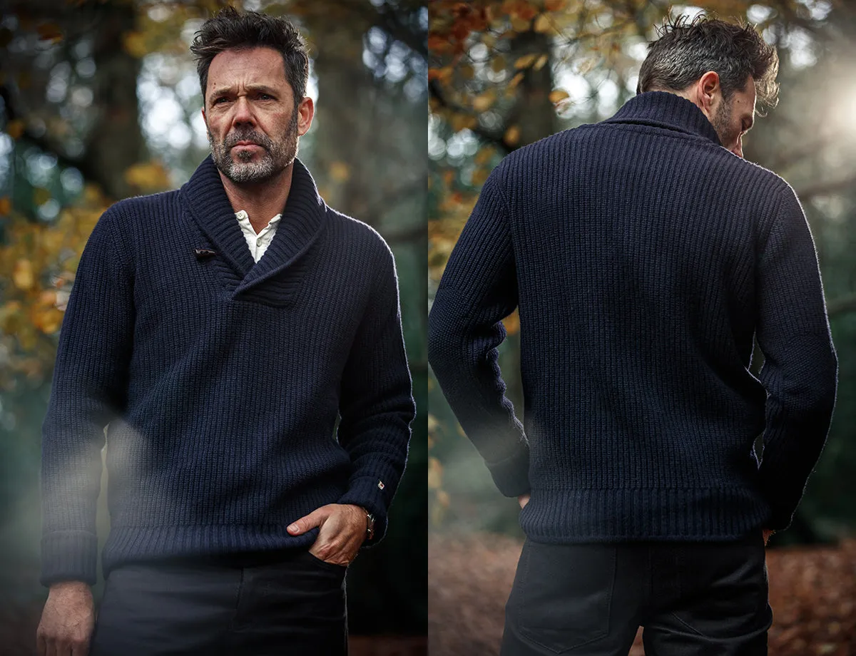 &SONS Port Shawl Collar Jumper Navy