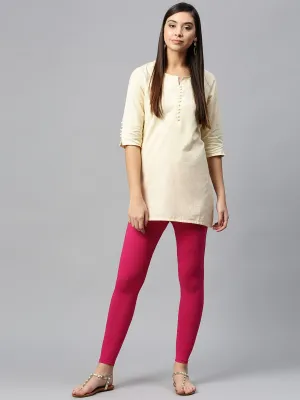 Attractive Fuschia Cotton Solid Ankle Length Legging