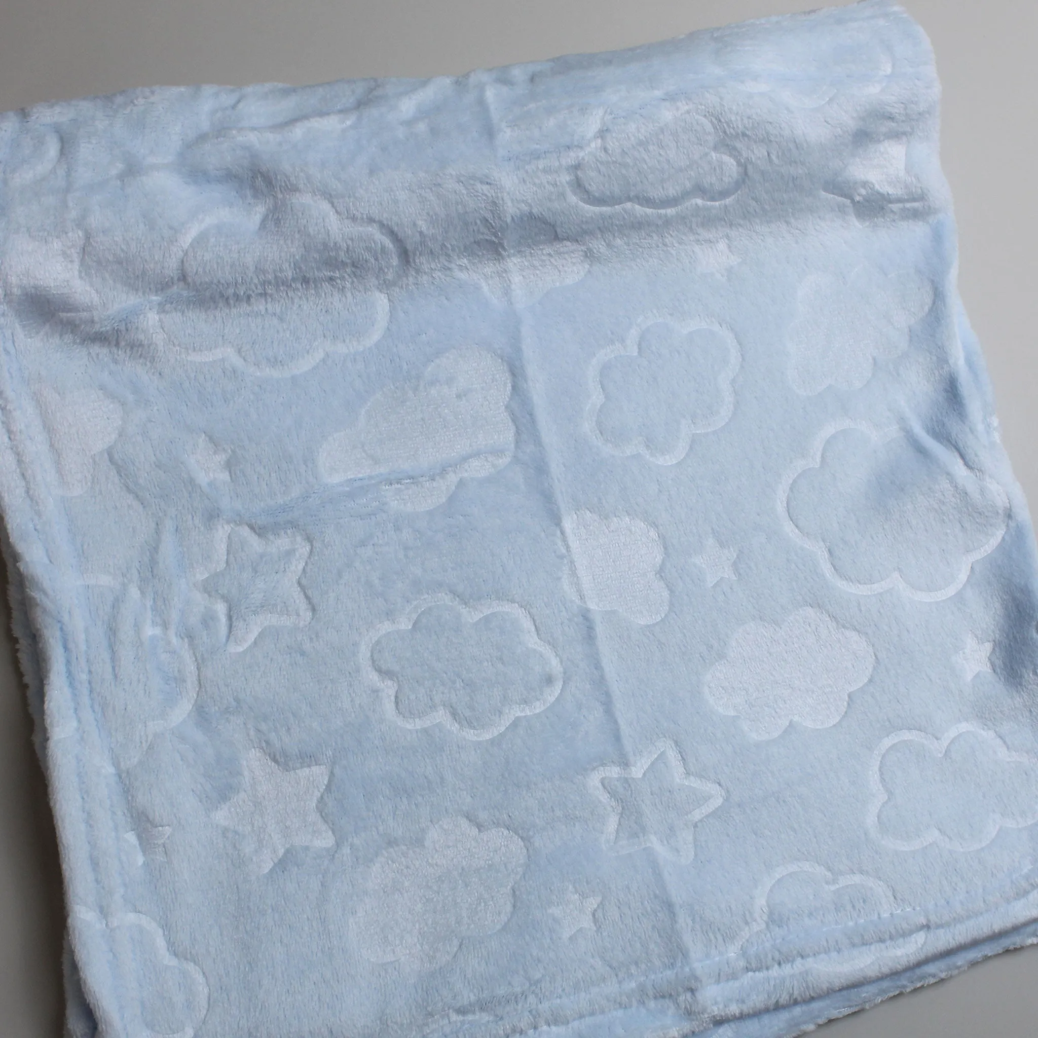 Baby Boys Blue Embossed Stars and Clouds Blanket - Personalised