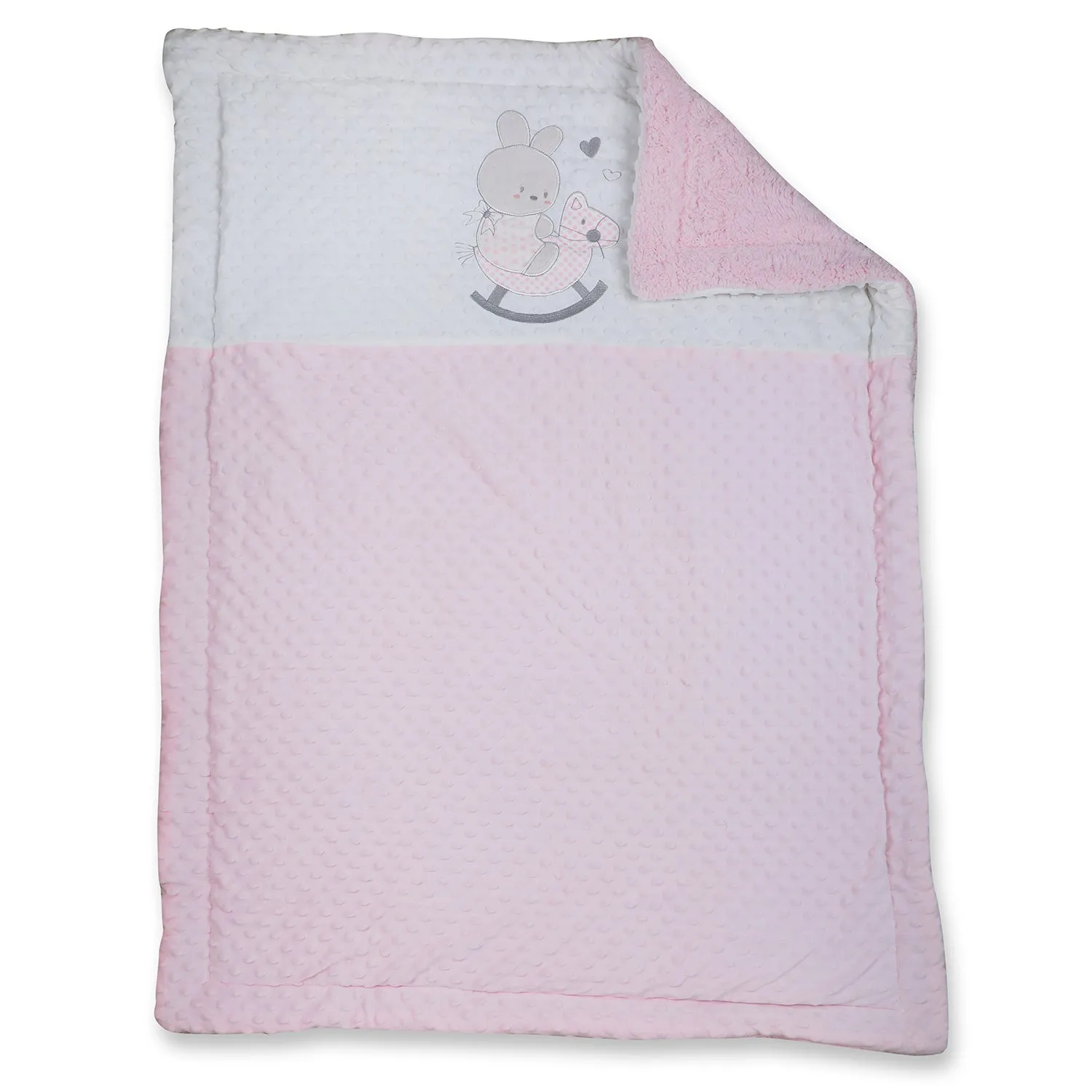 Baby Moo Bear In Pram Snuggly Bubble Blanket - Pink