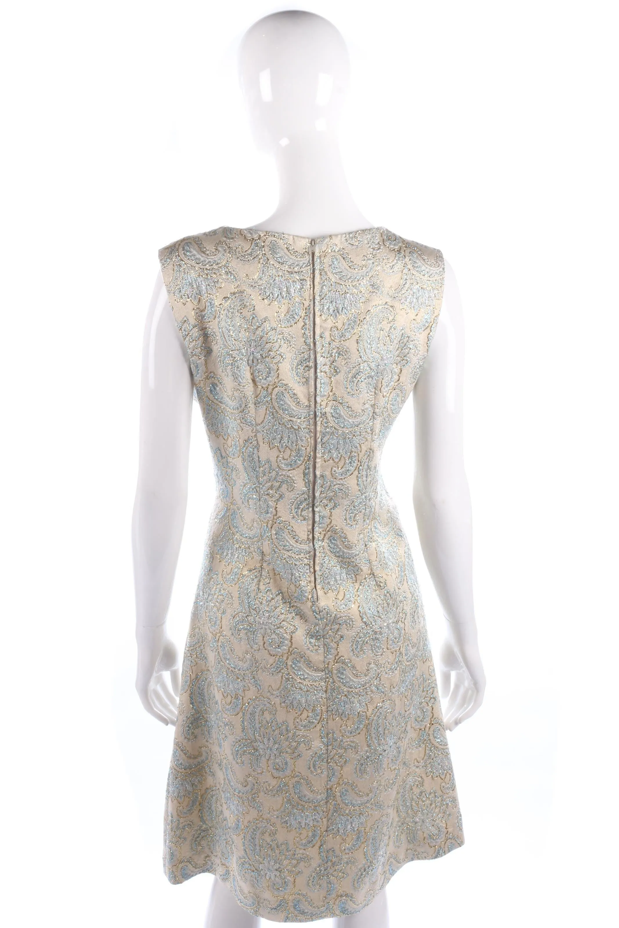 Beautiful 1960's gold and blue embroidered shift dress size M