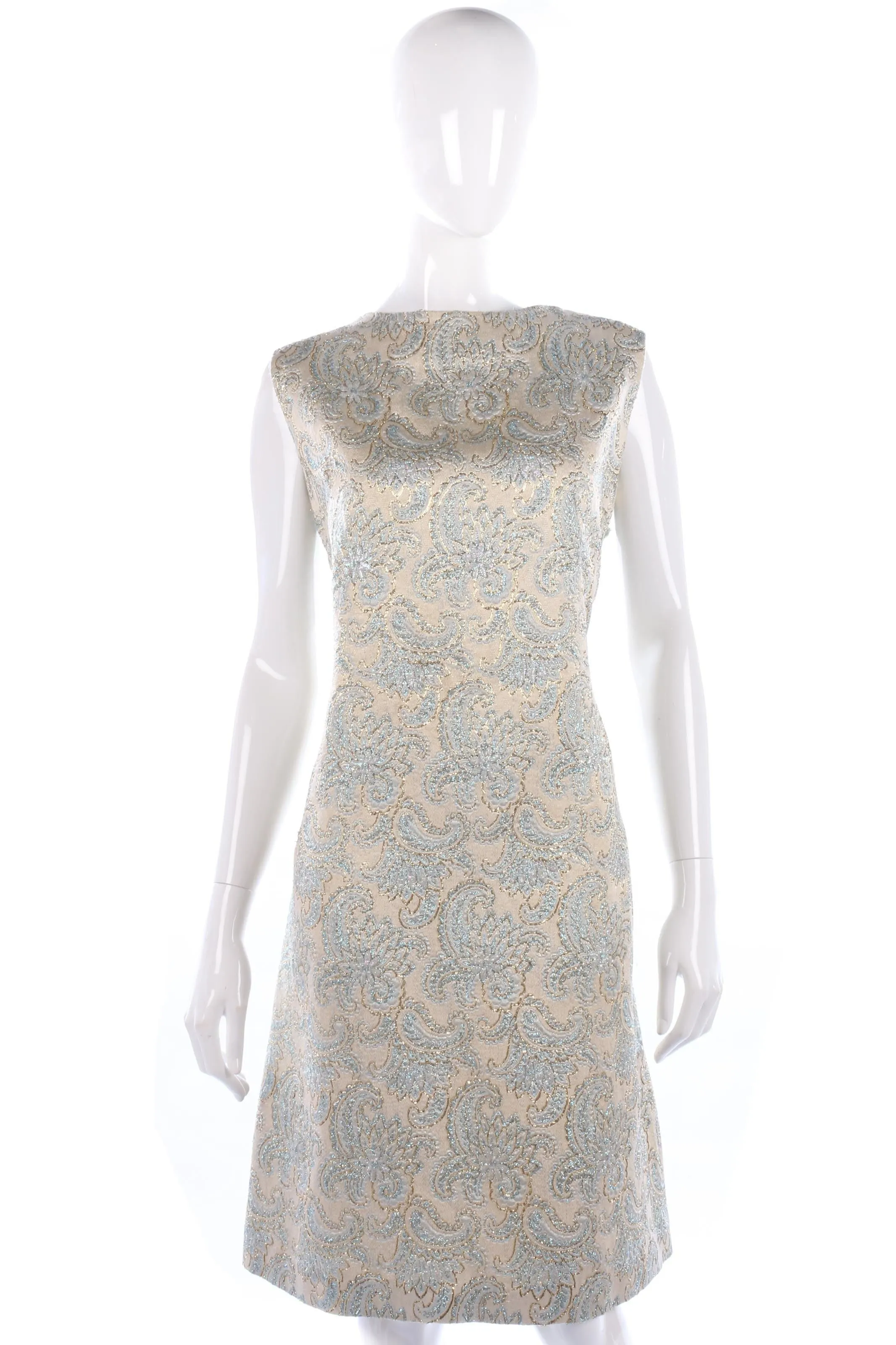 Beautiful 1960's gold and blue embroidered shift dress size M