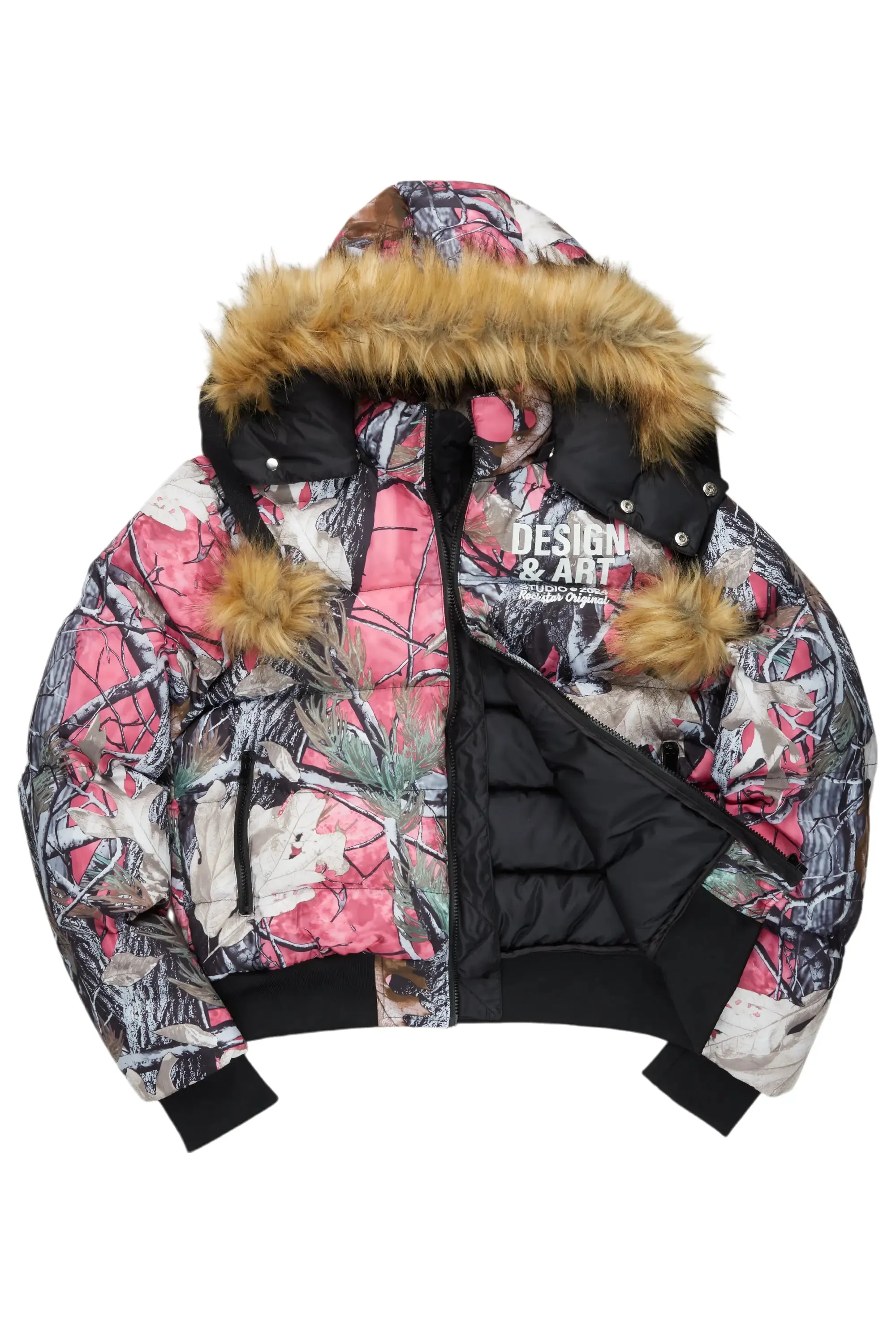 Benita Pink Tree Camo Puffer Jacket