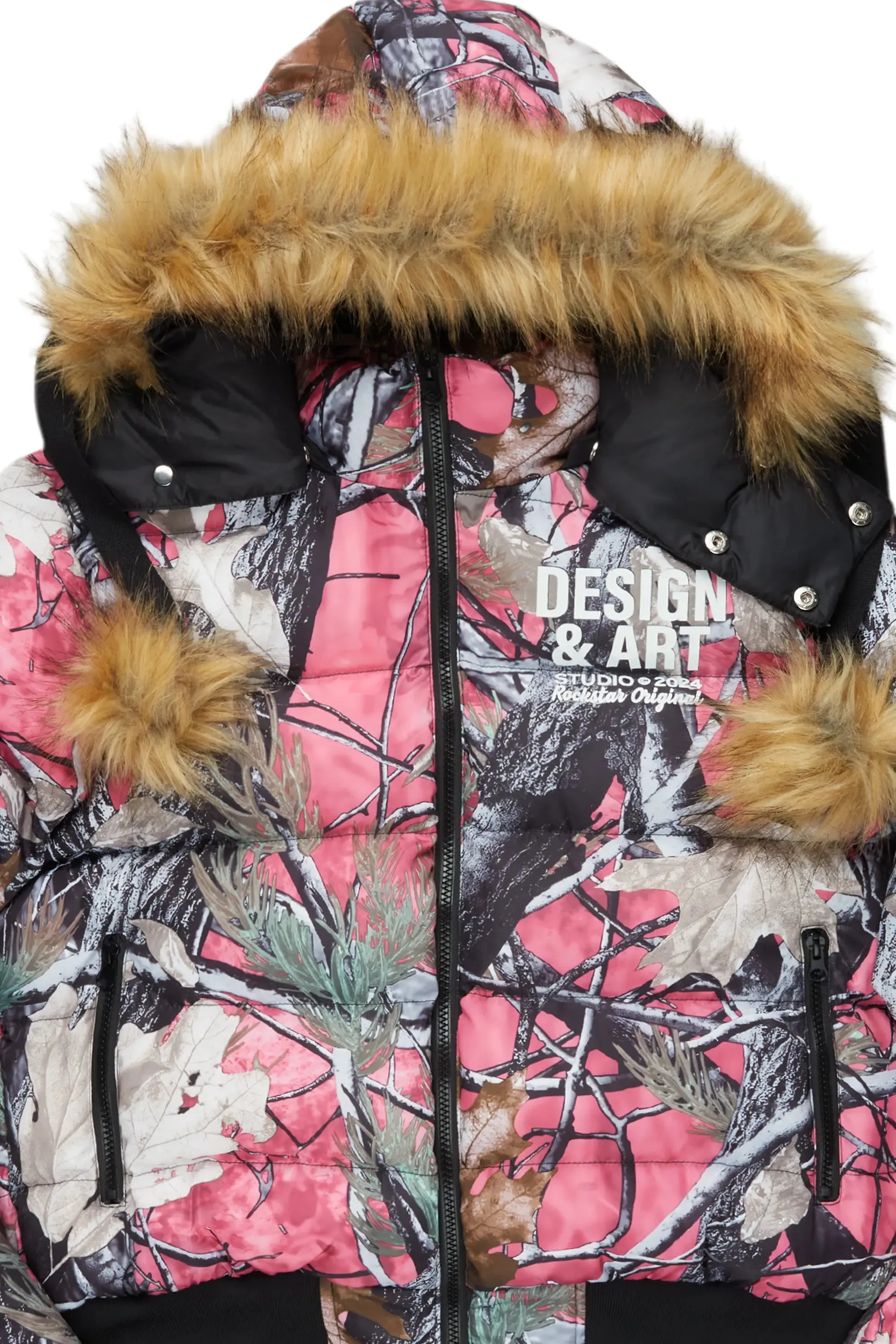 Benita Pink Tree Camo Puffer Jacket