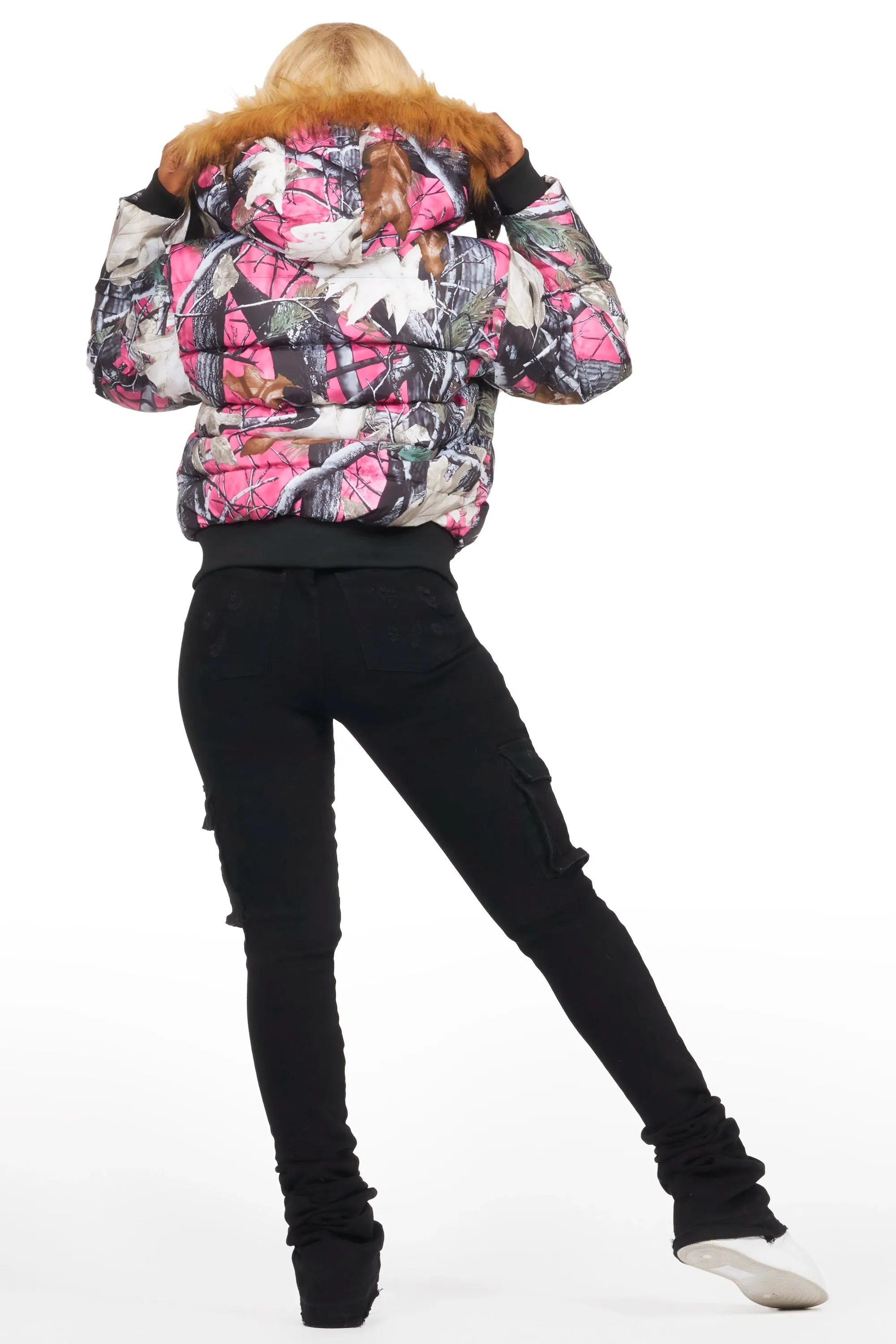 Benita Pink Tree Camo Puffer Jacket