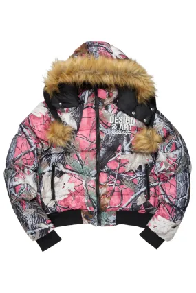 Benita Pink Tree Camo Puffer Jacket