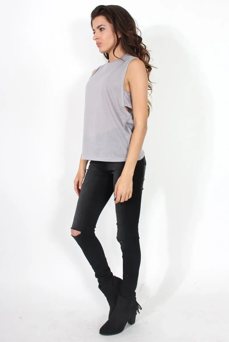 Beth Grey Side Panel High Neck Top