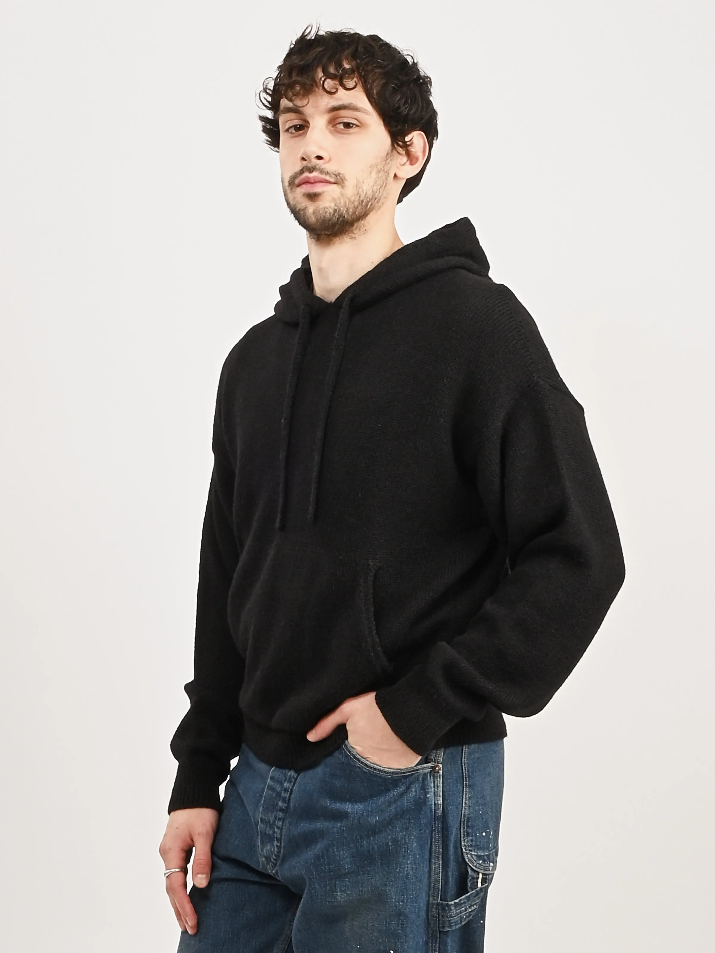 Black Alpaca/Wool Knit Hoodie