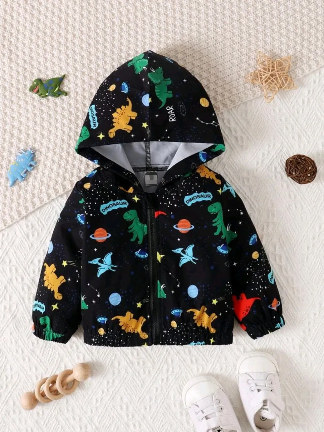 Black Dinosaur Windbreaker Jacket #1001090