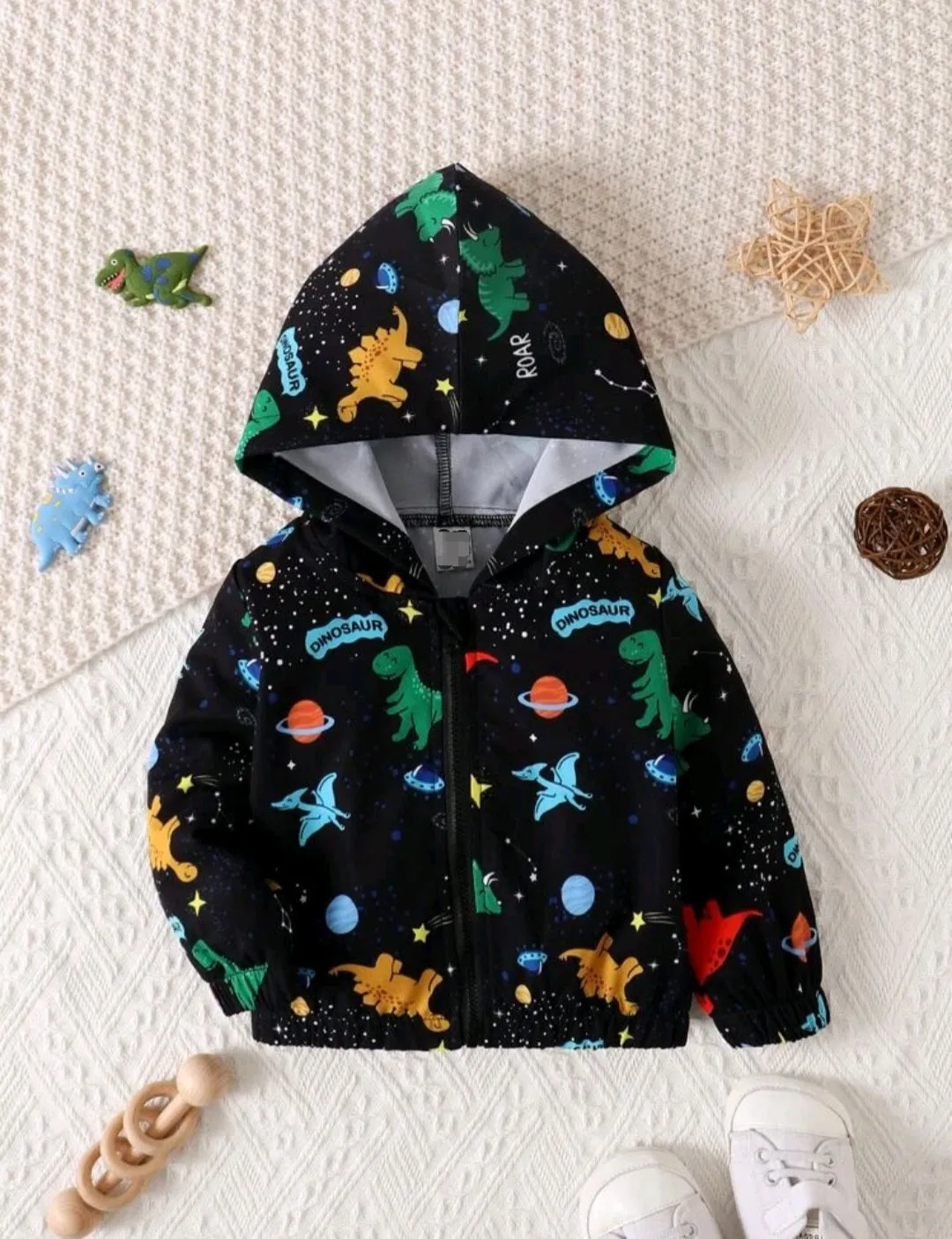 Black Dinosaur Windbreaker Jacket #1001090