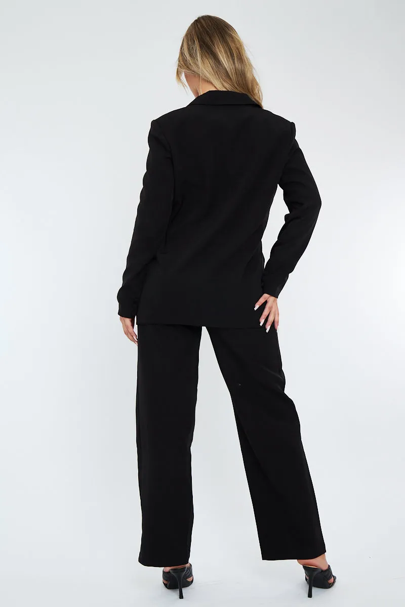 Black Tailored Blazer & Wide Leg Trouser Set - Casidi