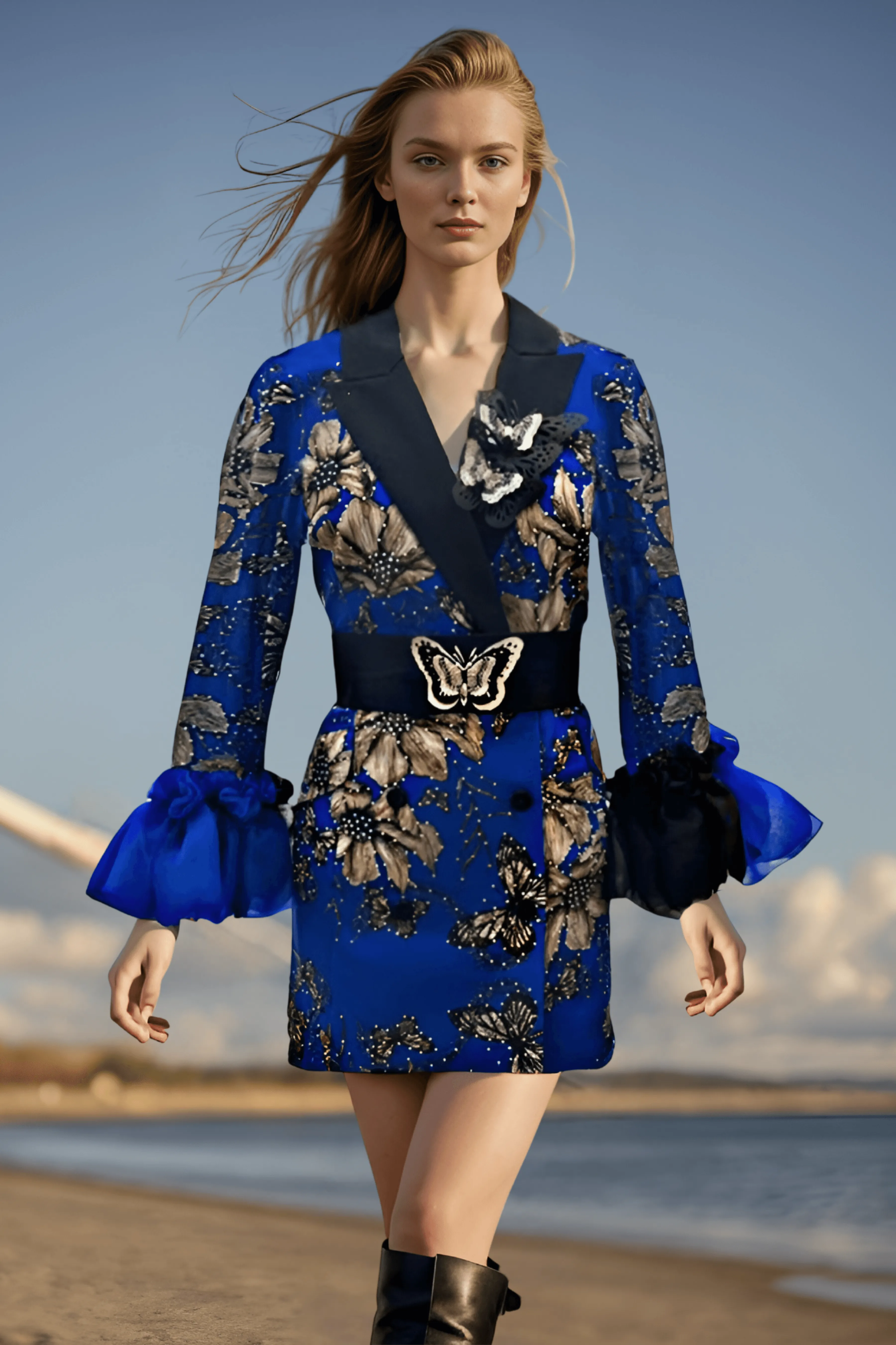 Blue Butterfly Blazer Dress