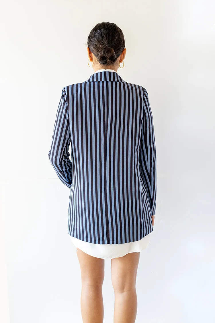 Blue Striped Belted Blazer