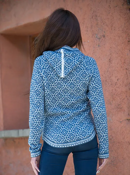 Blue Tones Alpaca Full Zip Hoodie for Women