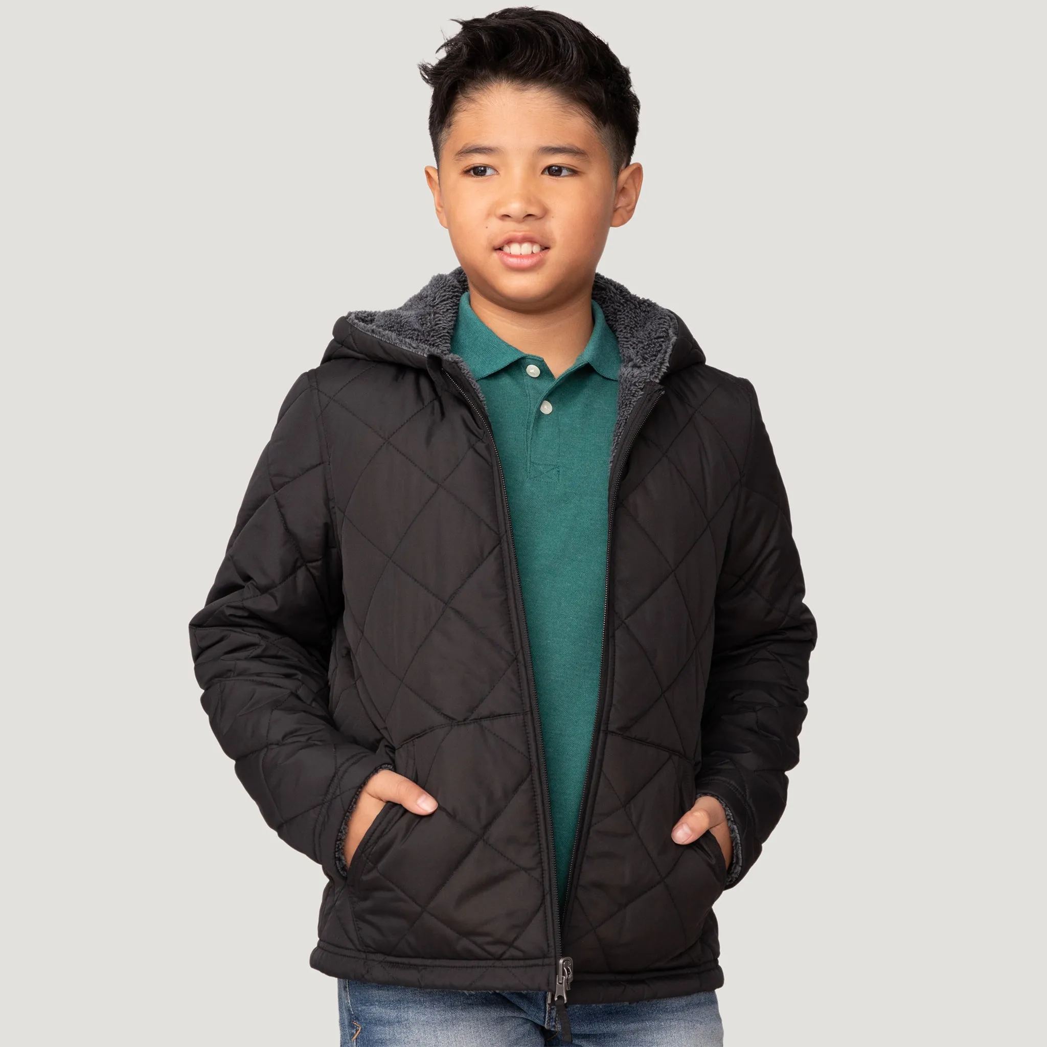 Boys' Quilted Reversible Hooded Jacket