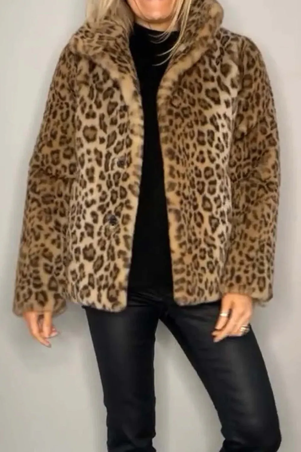 Bronwen Leopard Furry Collared Neck Long Sleeve Coat-Multiple Color Options