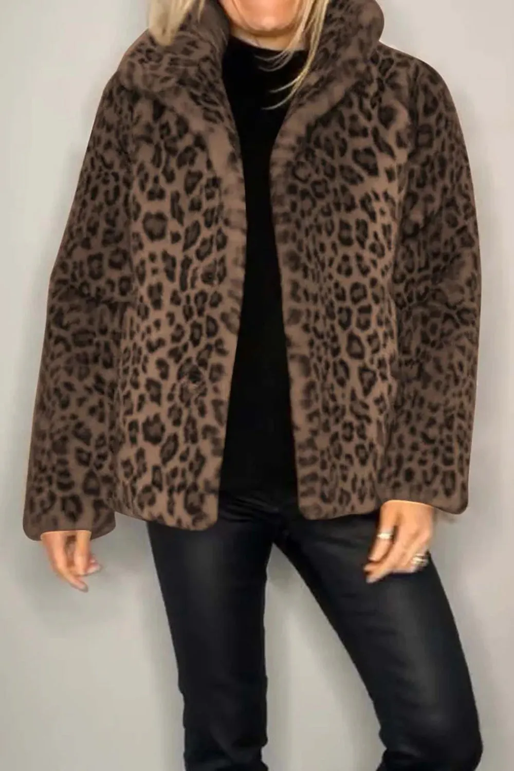 Bronwen Leopard Furry Collared Neck Long Sleeve Coat-Multiple Color Options