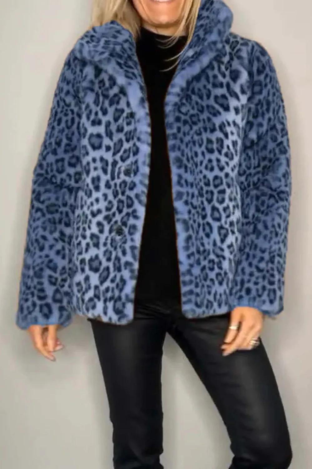 Bronwen Leopard Furry Collared Neck Long Sleeve Coat-Multiple Color Options