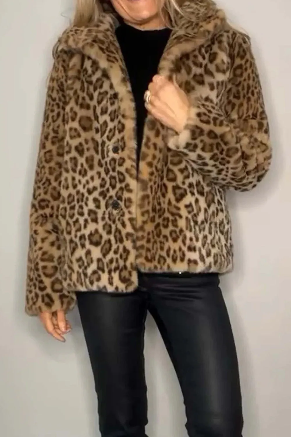 Bronwen Leopard Furry Collared Neck Long Sleeve Coat-Multiple Color Options