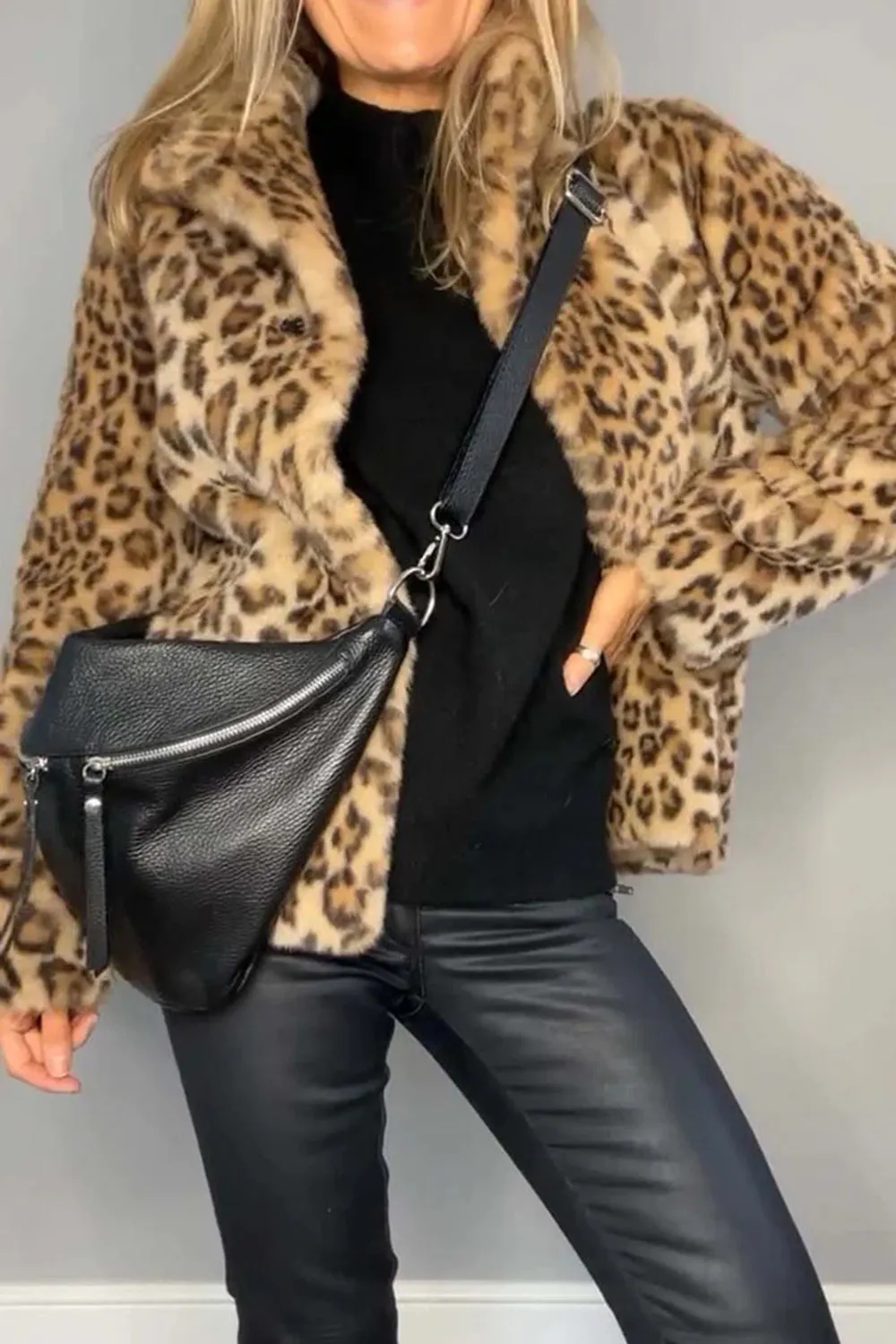 Bronwen Leopard Furry Collared Neck Long Sleeve Coat-Multiple Color Options