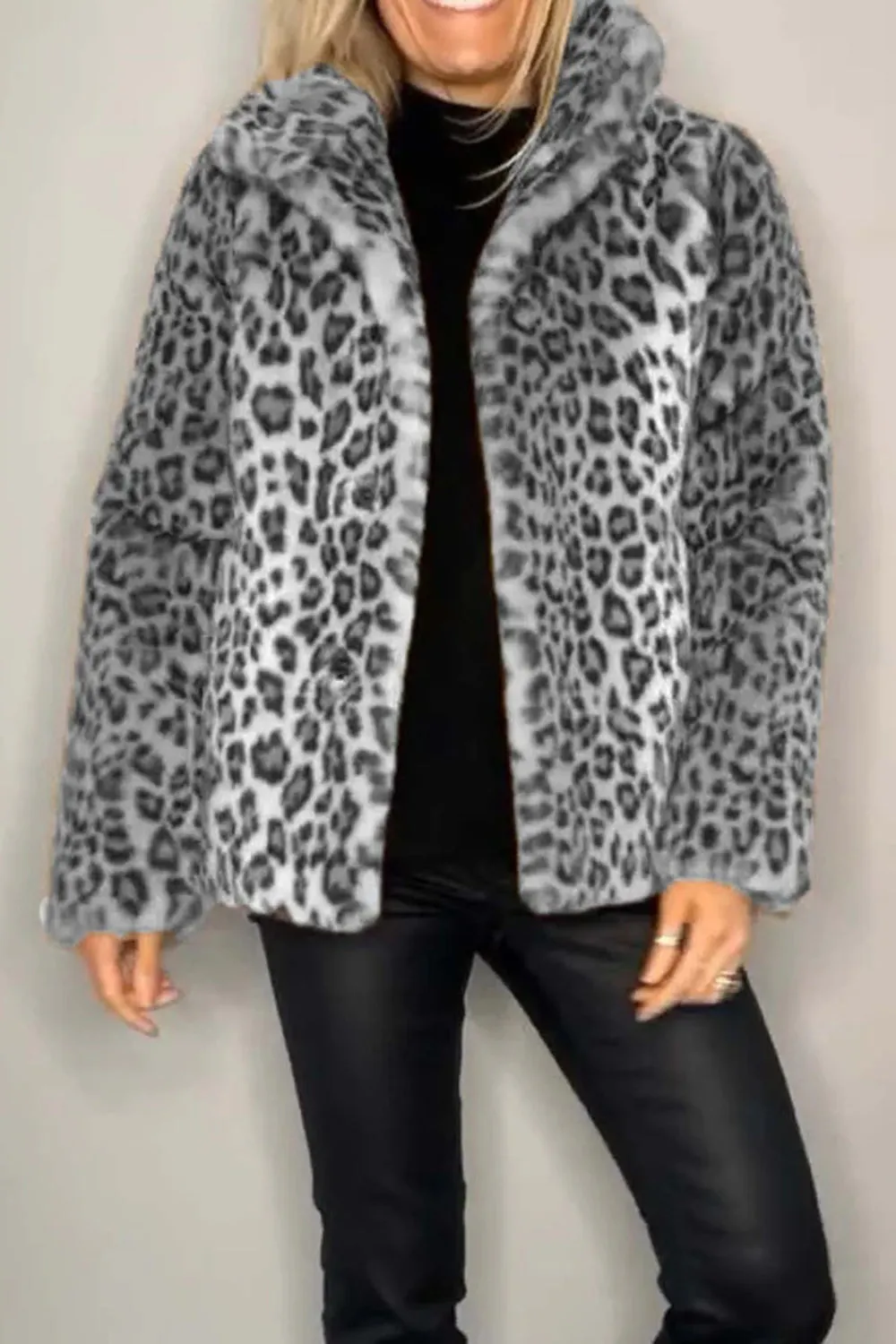 Bronwen Leopard Furry Collared Neck Long Sleeve Coat-Multiple Color Options