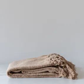 Brown Cotton Slub Throw Blanket with Fringe