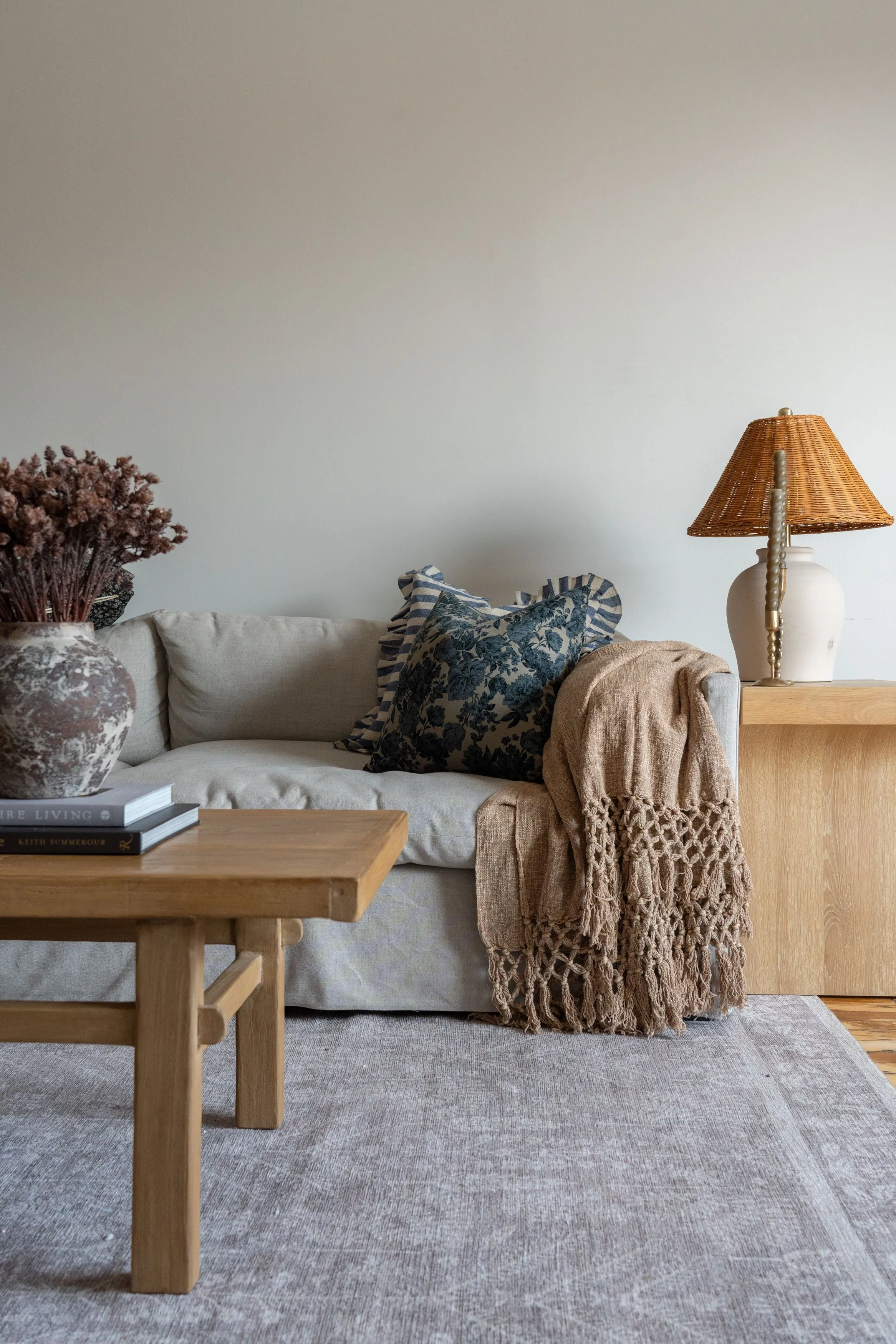 Brown Cotton Slub Throw Blanket with Fringe