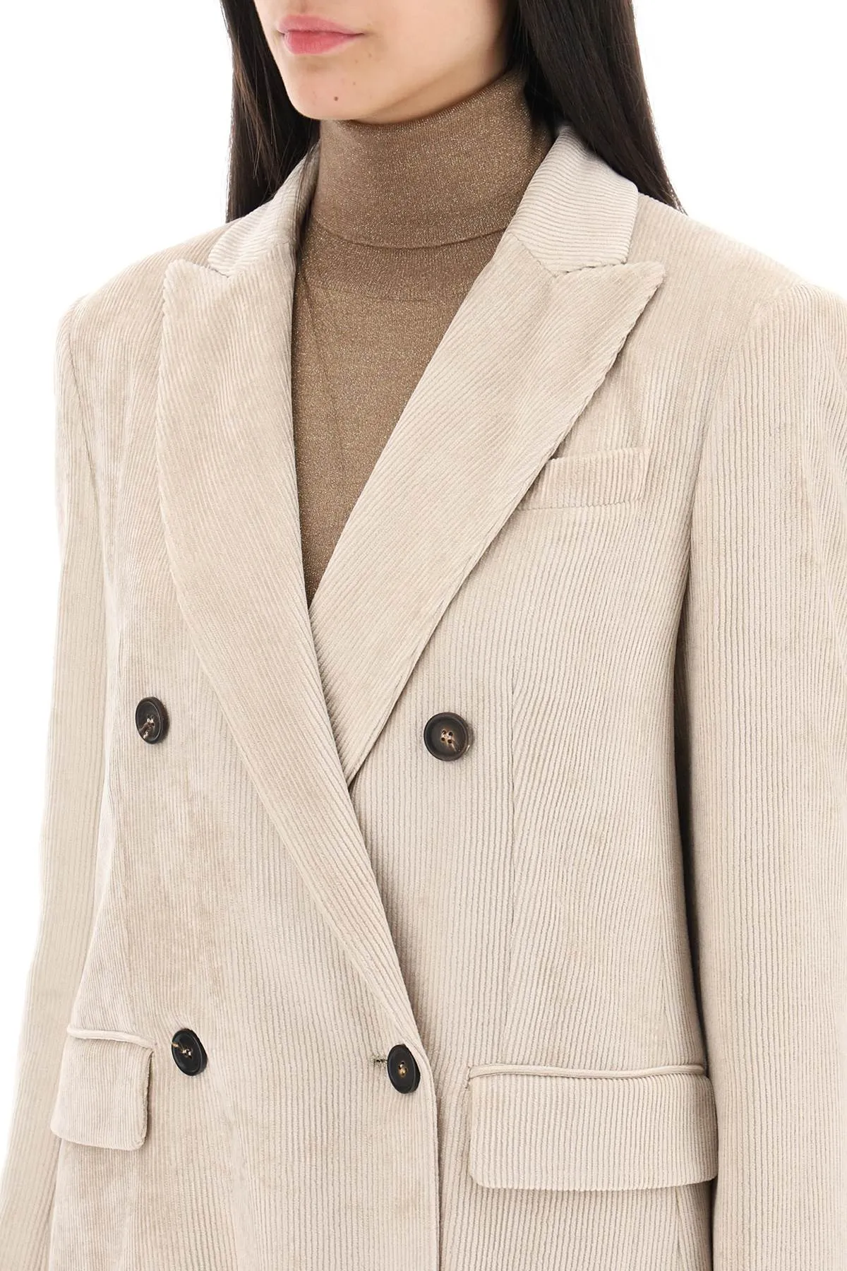 Brunello cucinelli deconstructed double-breasted blazer in corduroy