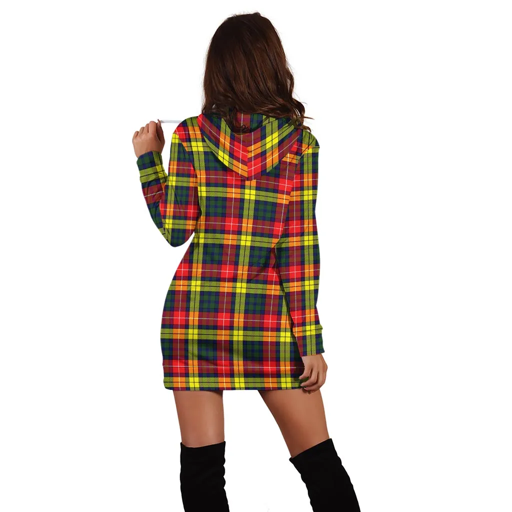 Buchanan Modern Tartan Hoodie Dress with Family Crest