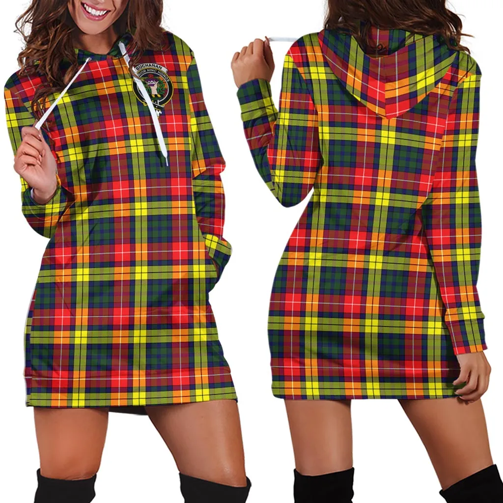 Buchanan Modern Tartan Hoodie Dress with Family Crest