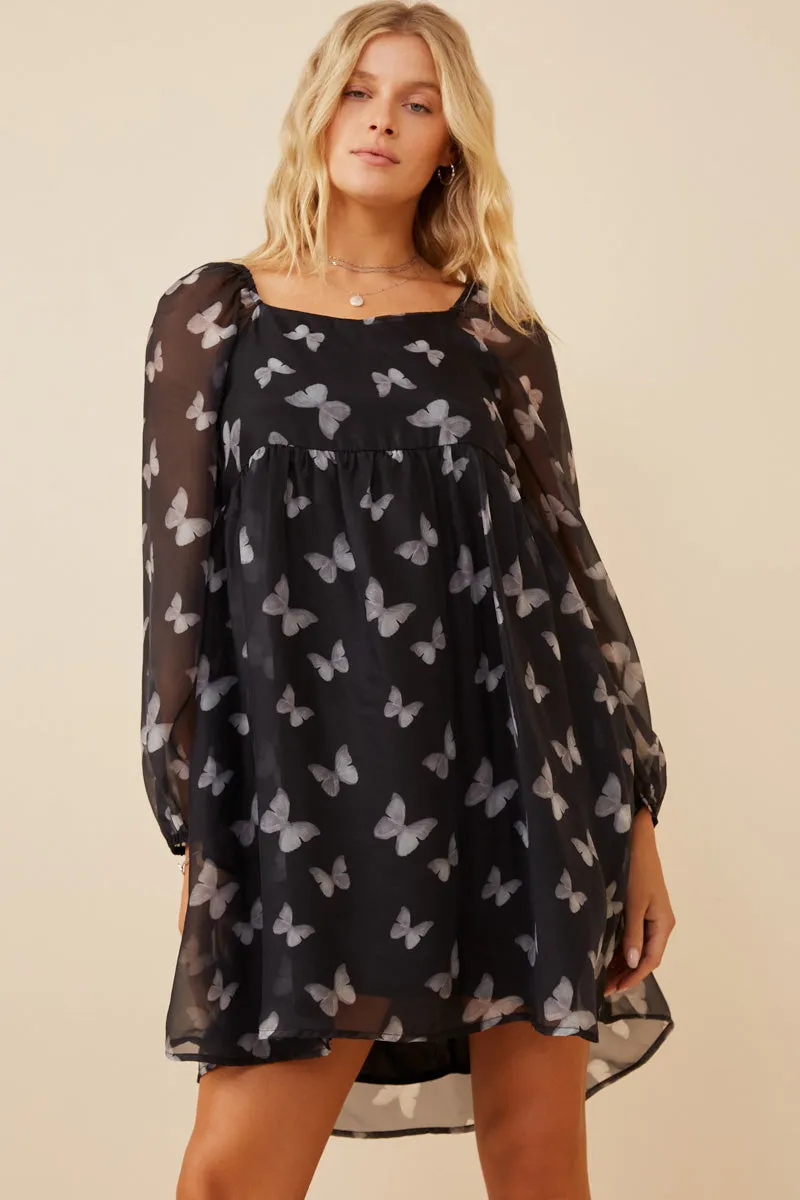 Buffy Chiffon Layered Black Butterfly Dress Misses S-L