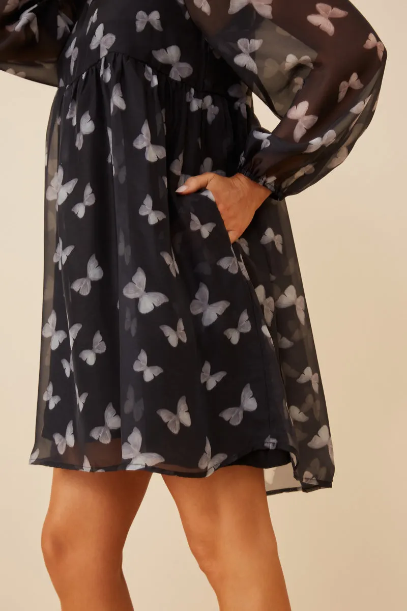 Buffy Chiffon Layered Black Butterfly Dress Misses S-L