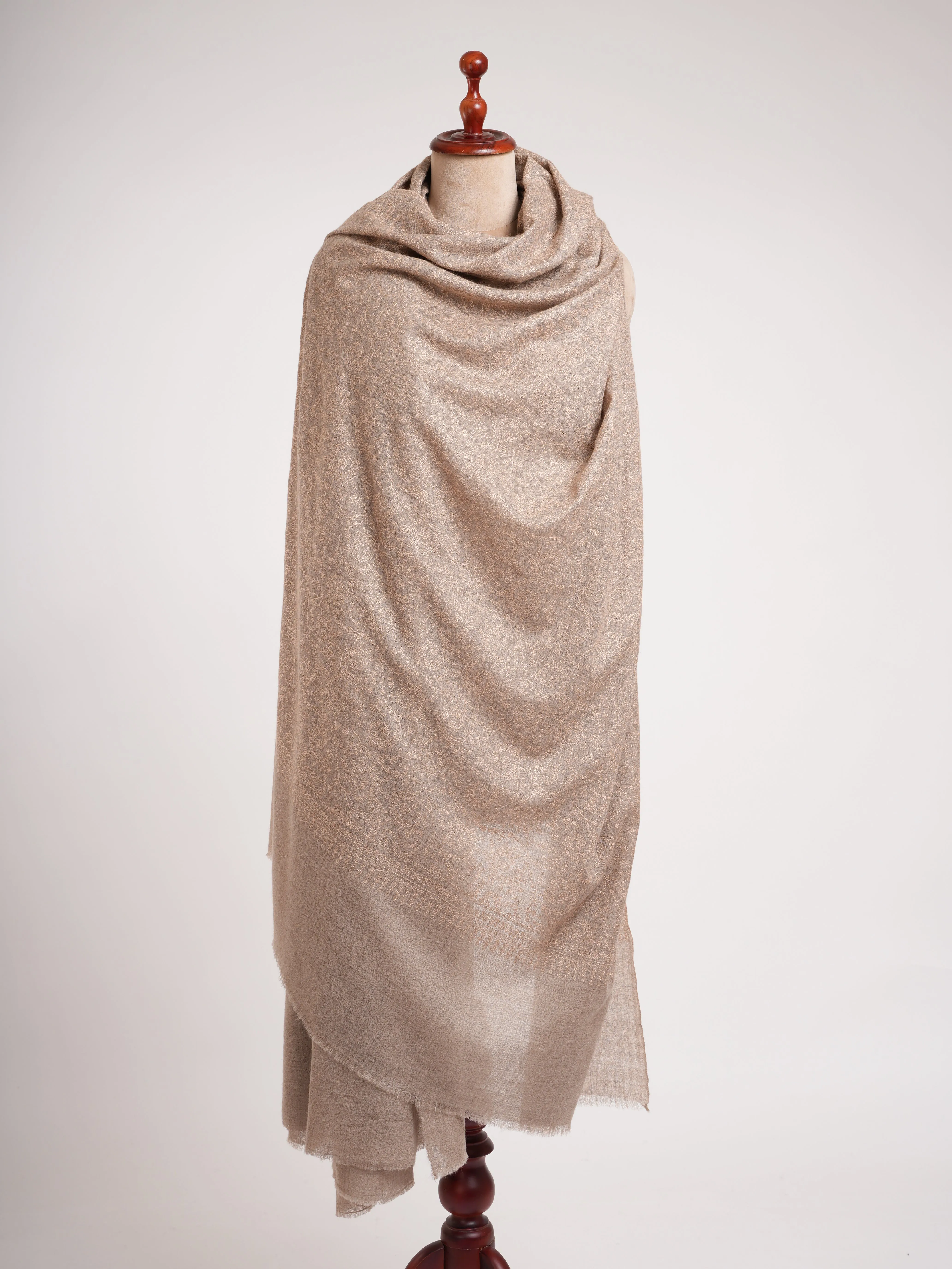 Bulky Natural Grey Sozni Embroidered Pashmina Shawl