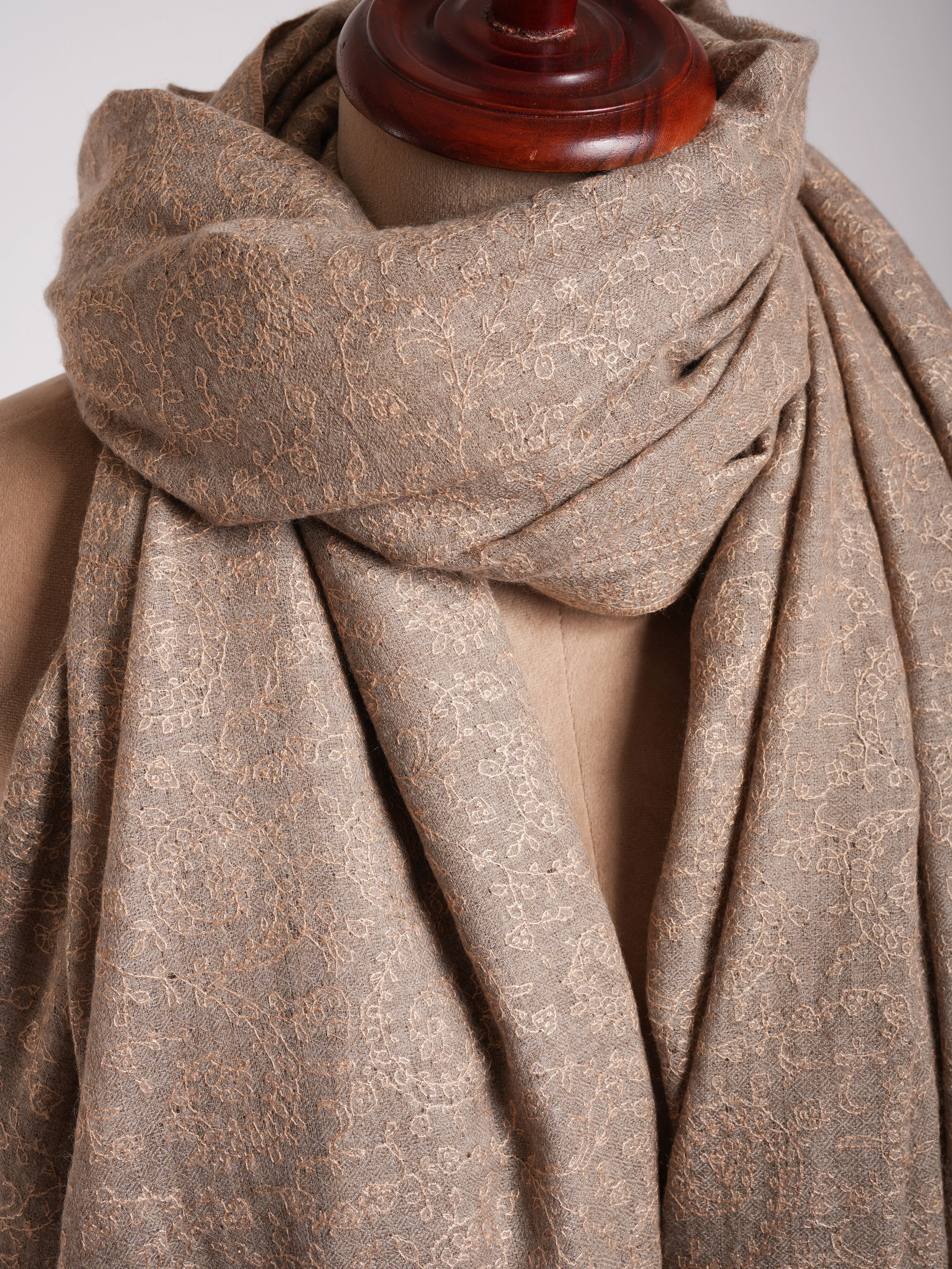 Bulky Natural Grey Sozni Embroidered Pashmina Shawl