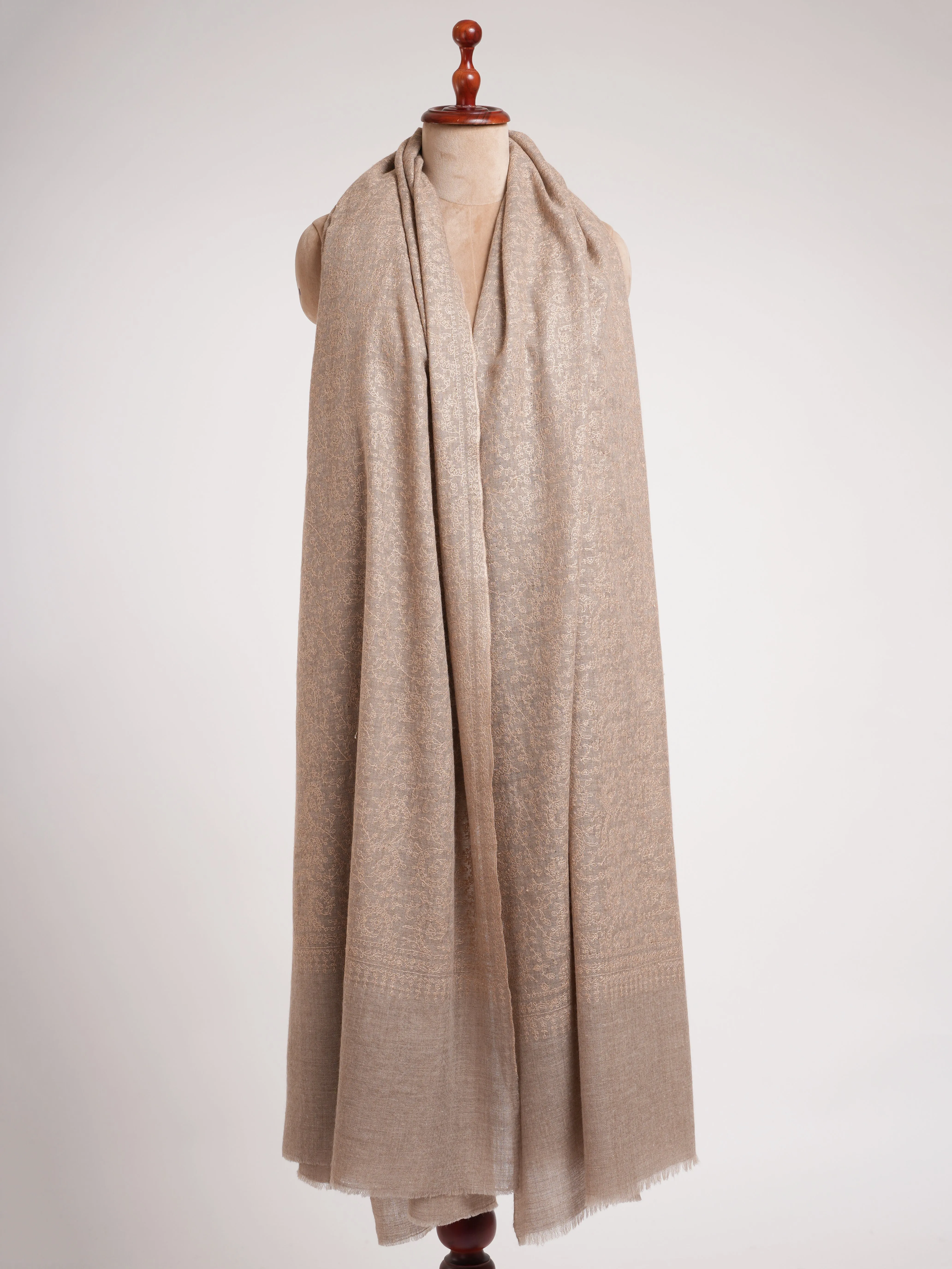 Bulky Natural Grey Sozni Embroidered Pashmina Shawl