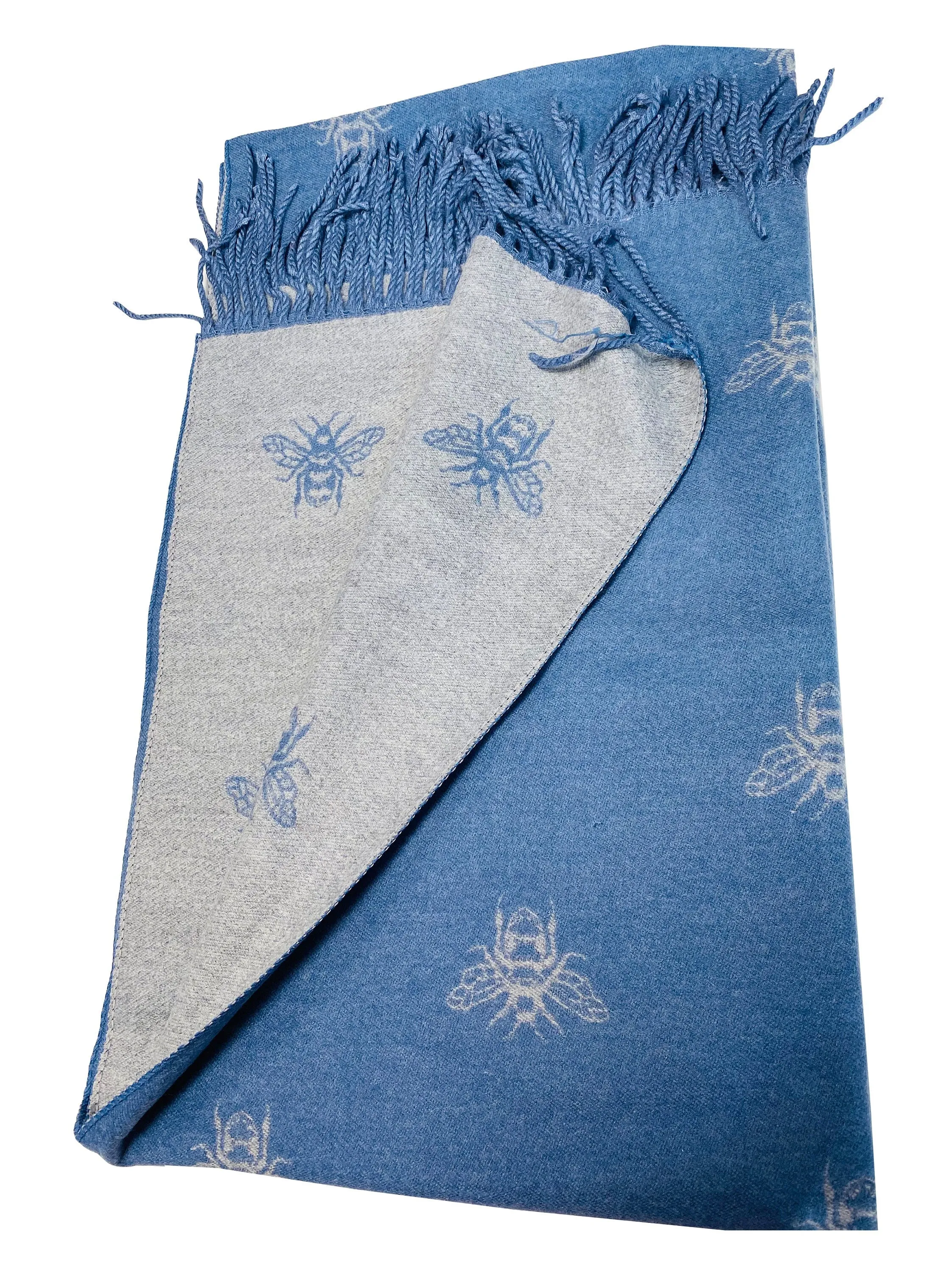 BUMBLE BEES SCARF blue grey reversible super soft winter shawl unisex trending scarf Xmas gift for him and her