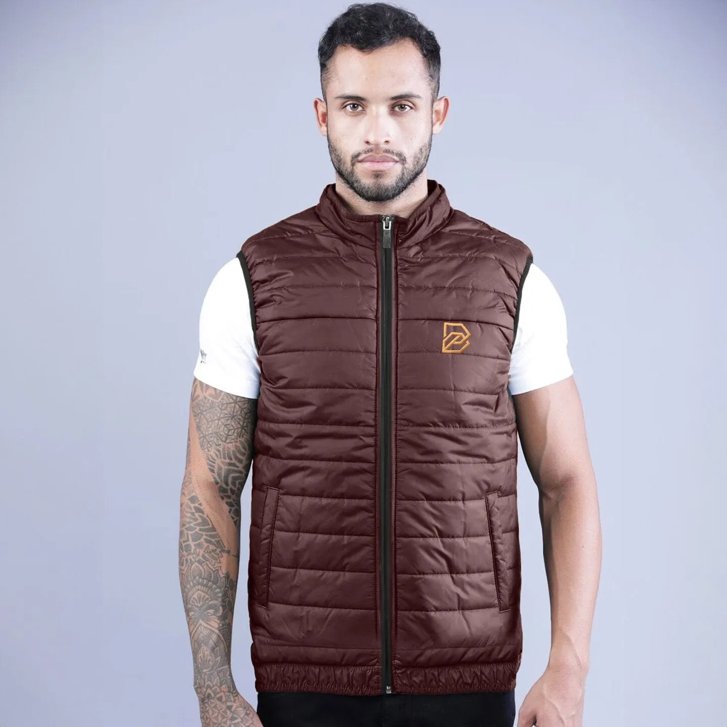 Burnt Soul Men's B Embroidered Body Warmer Puffer Gilet