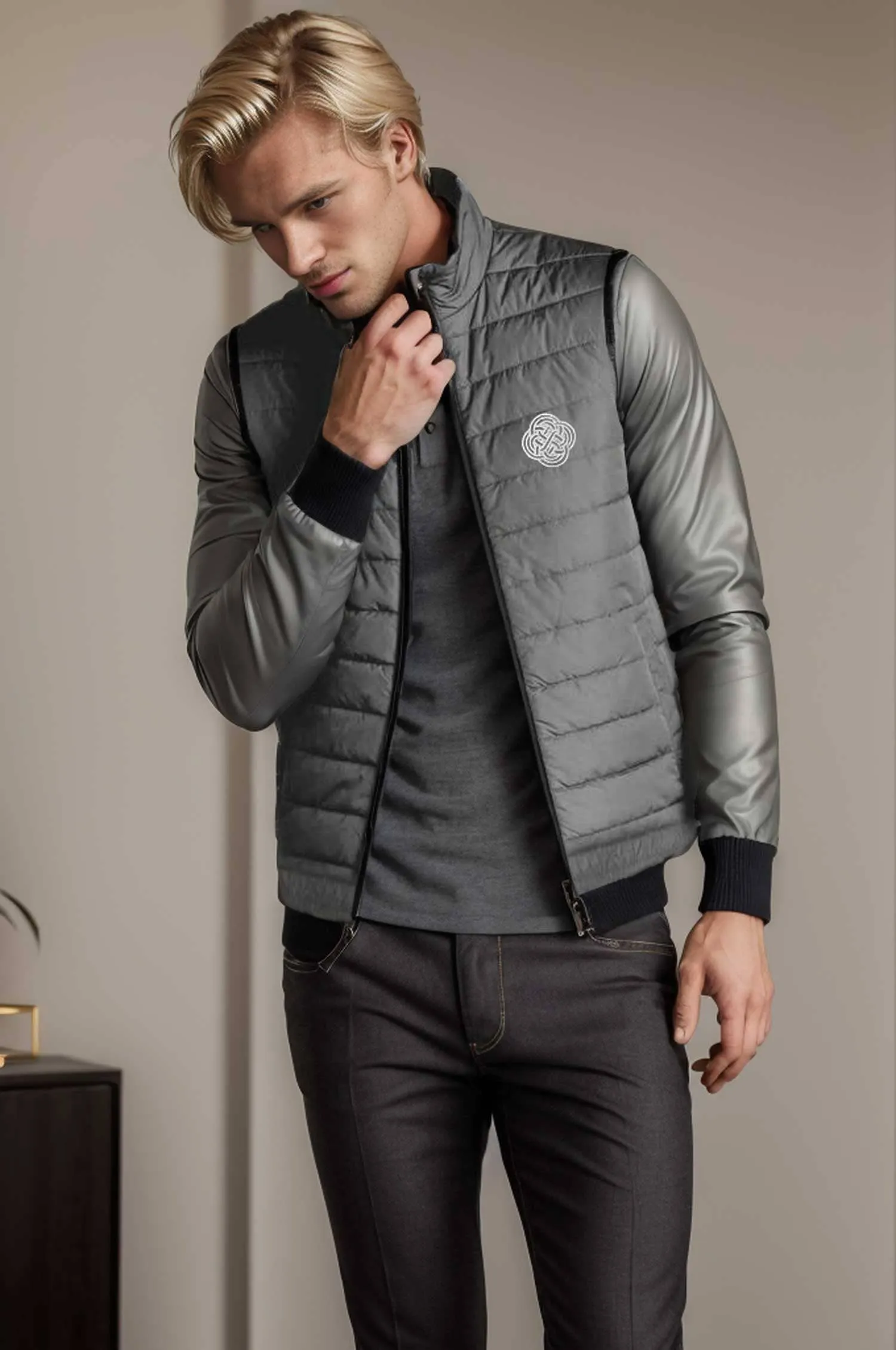 Burnt Soul Men's Logo Embroidered Body Warmer Puffer Gilet