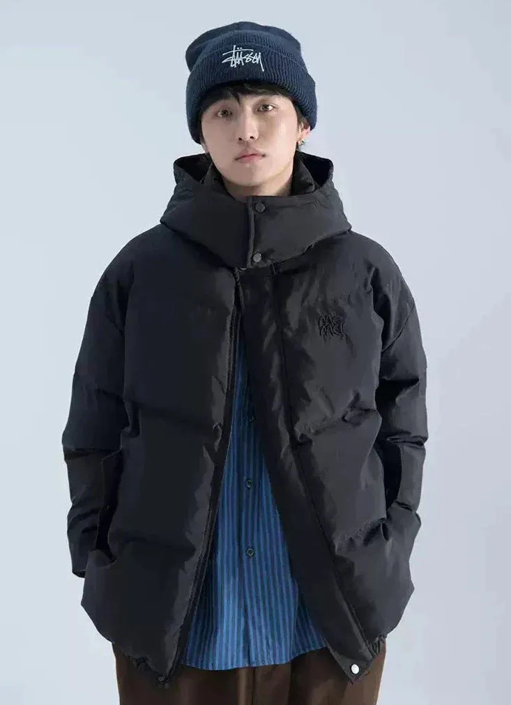 Buttoned Puffer Jacket In Solid Color