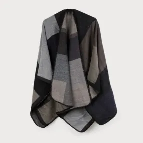 Caracol Plaid Shawl w/ Blanket Stitch 6179-GRY Grey Combo